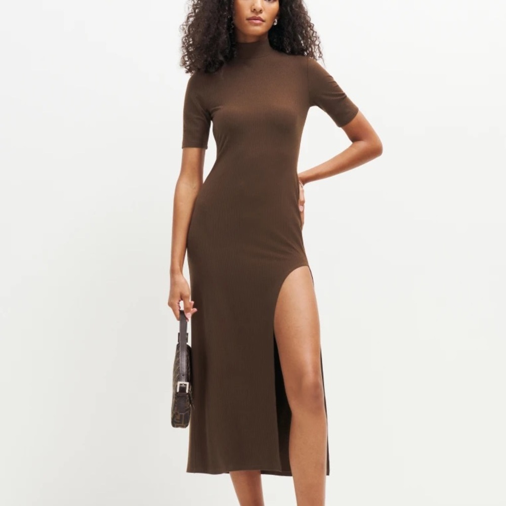 Reformation Brown Rib Knit Short Sleeve Maxi Dress Size 6